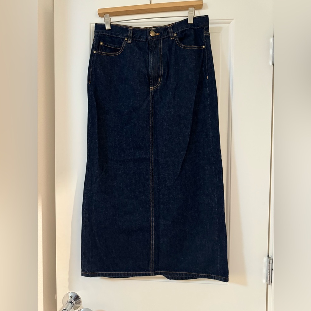 The Great long denim skirt with back slit